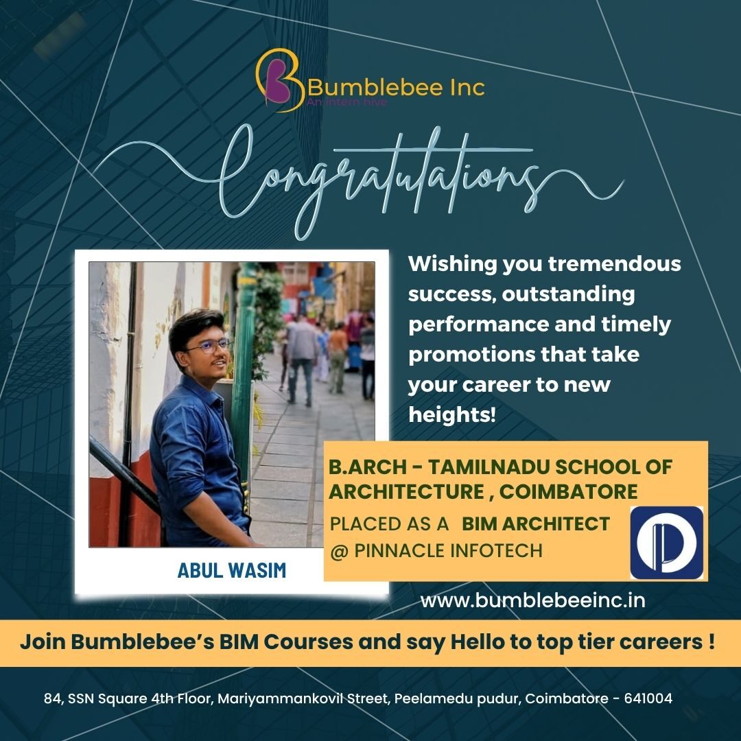 Abul Wasim placed at Pinnacle Infotech, B.Arch - Tamilnadu School of Architecture, Coimbatore - BIM Architect