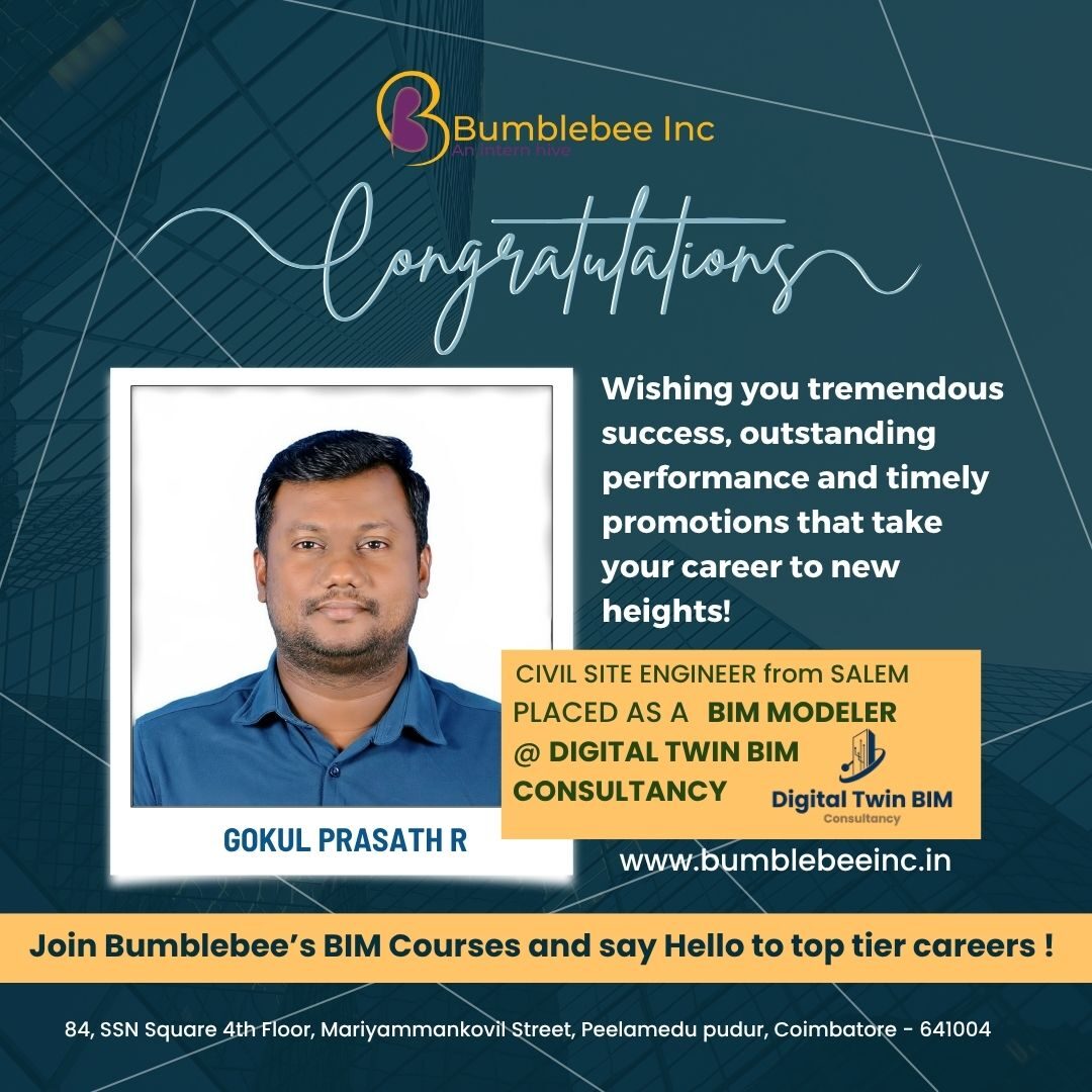 Gokul Prasath R placed at Digital Twin BIM Consultancy, Civil Site Engineer, Salem - BIM Modeler