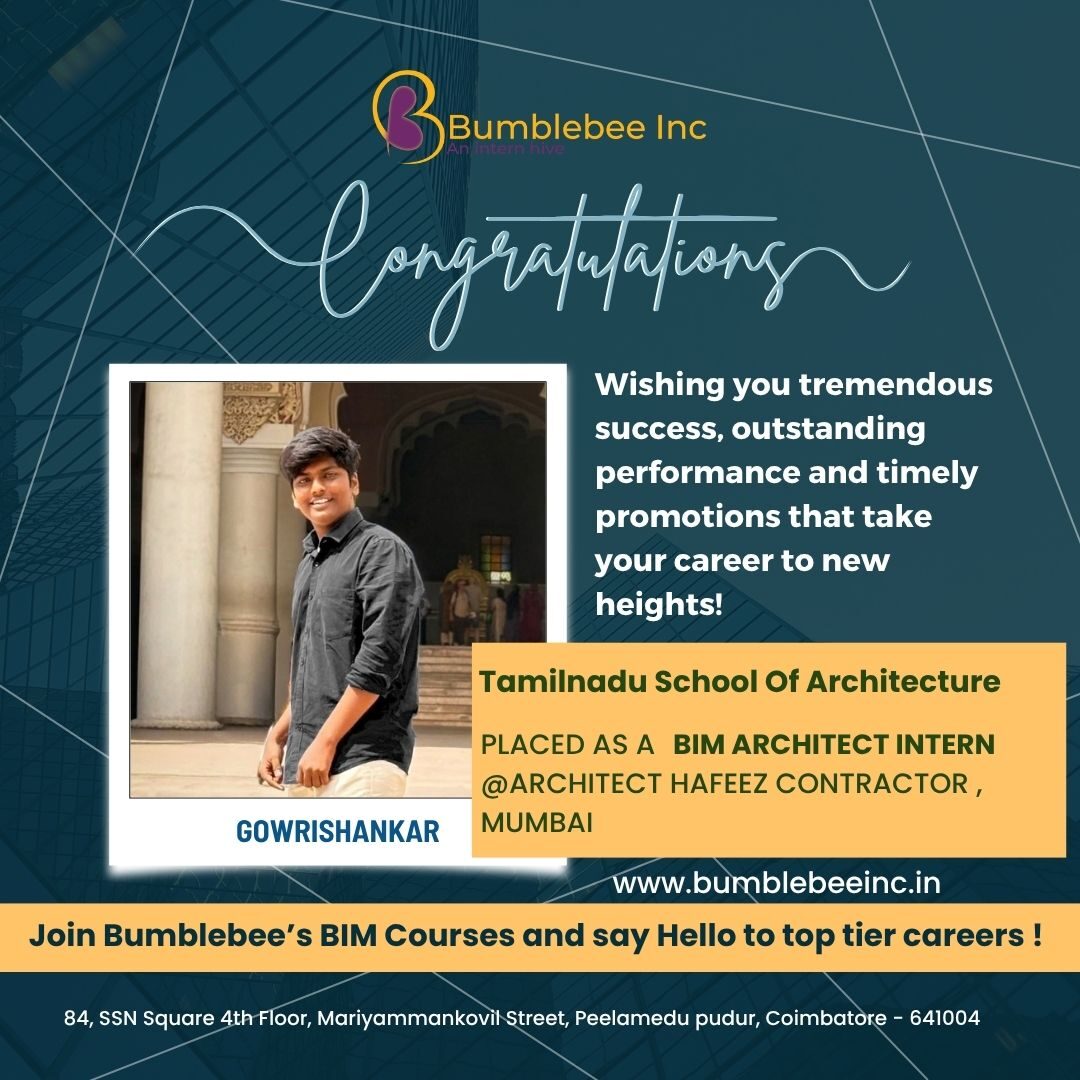 Gowrishankar interning at Architect Hafeez Contractor, Mumbai, Tamilnadu School of Architecture - BIM Architect Intern