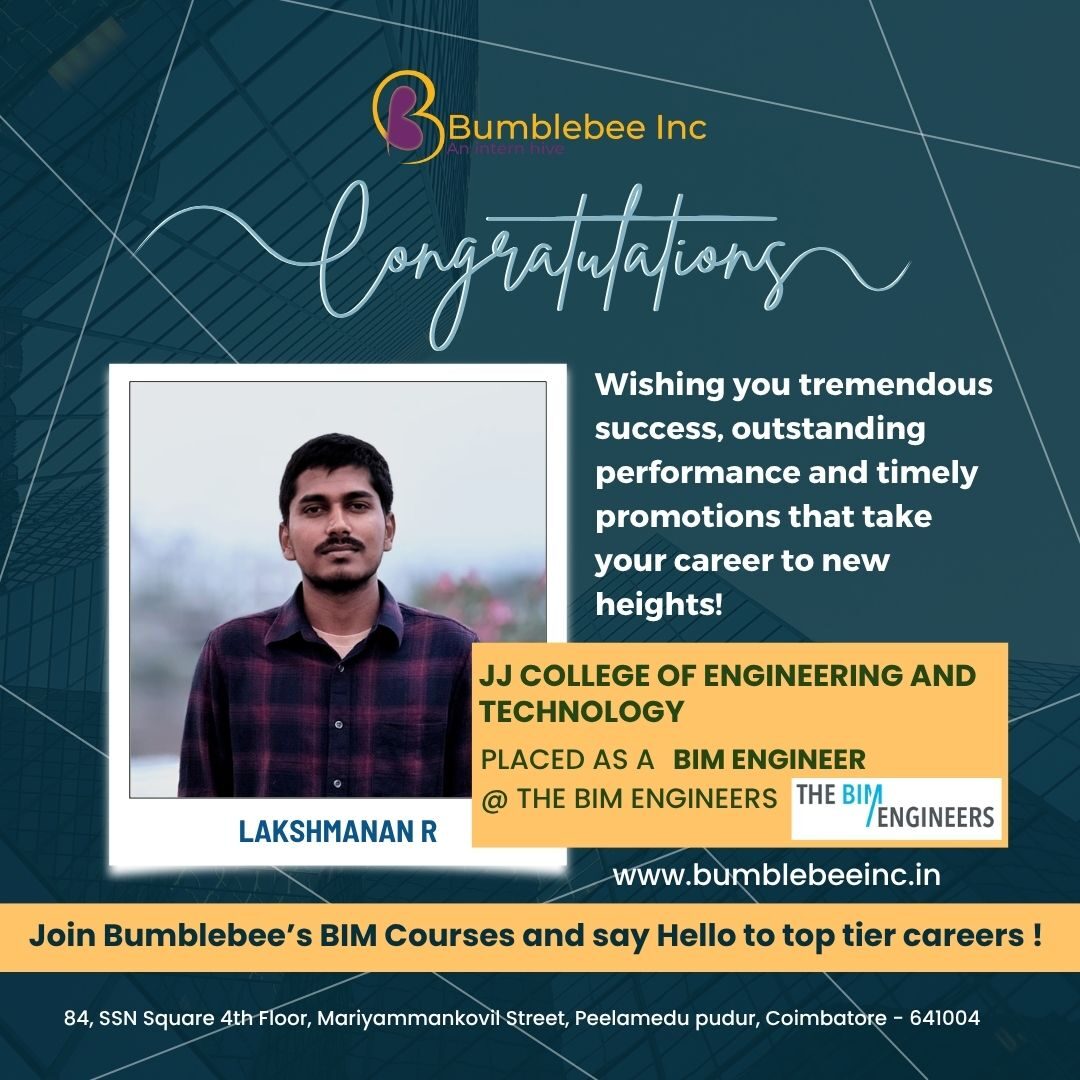 Lakshmanan R placed at The BIM Engineers, JJ College of Engineering and Technology - BIM Engineer