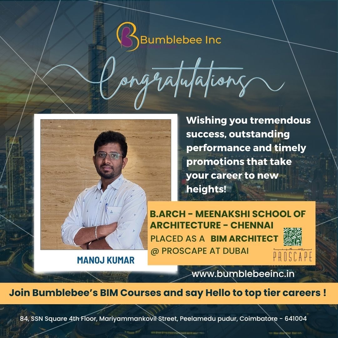 Manoj Kumar placed at Proscape, Dubai, B.Arch - Meenakshi School of Architecture, Chennai - BIM Architect