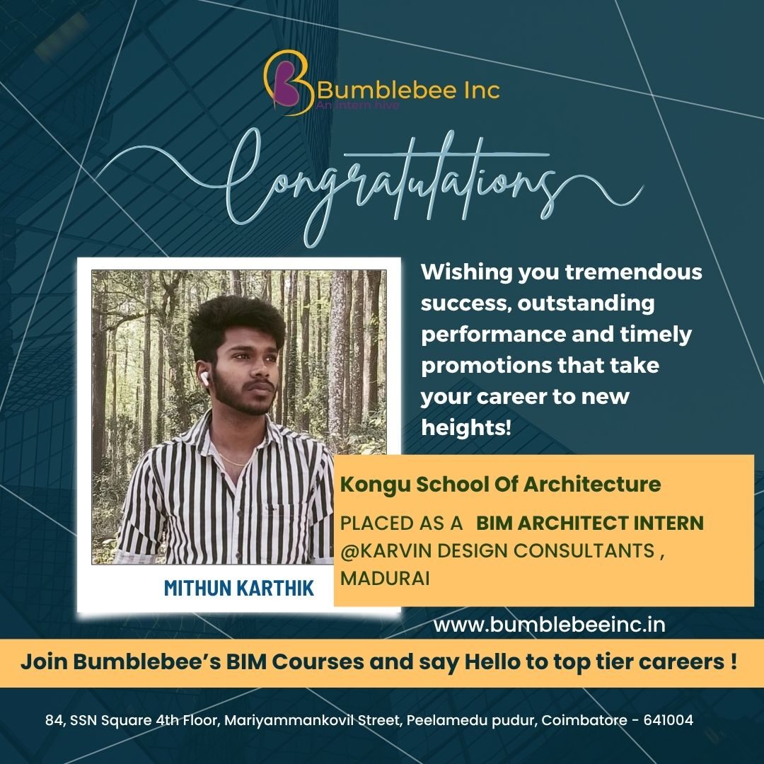 Mithun Karthik interning at Karvin Design Consultants, Madurai, Kongu School of Architecture - BIM Architect Intern