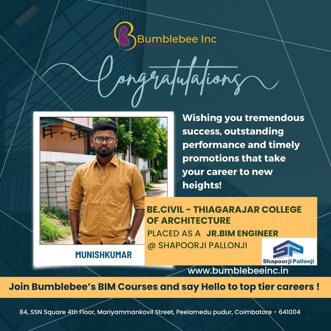 Munishkumar placed at Shapoorji Pallonji, BE Civil - Thiagarajar College of Architecture - Jr. BIM Engineer