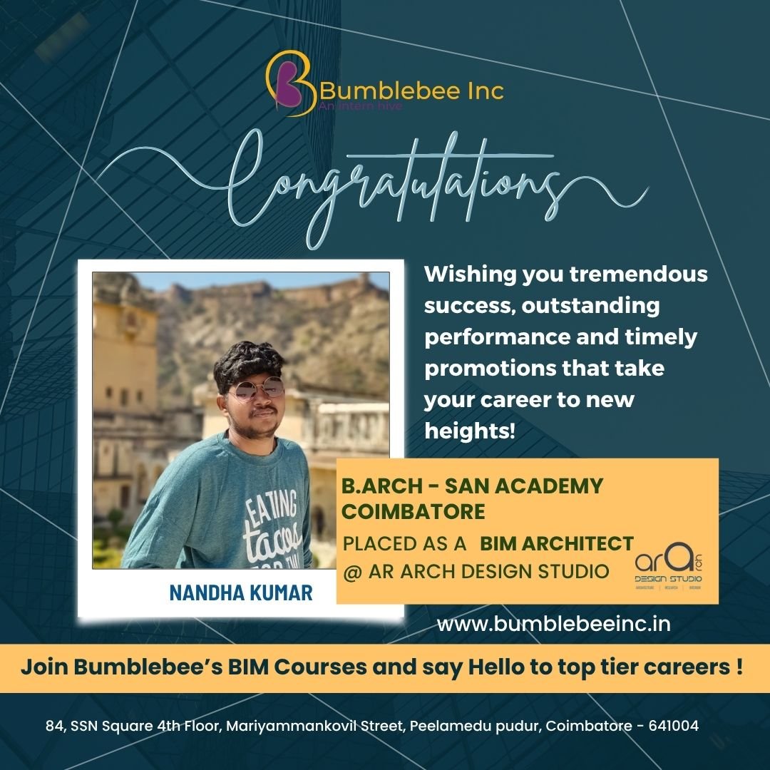 Nandha Kumar placed at AR Arch Design Studio, B.Arch - SAN Academy, Coimbatore - BIM Architect