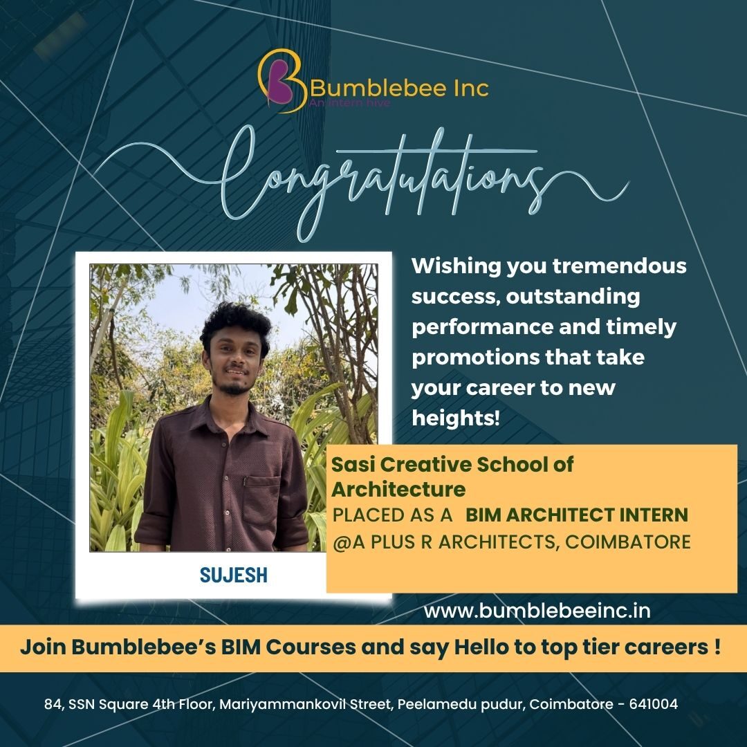 Sujesh interning at A Plus R Architects, Coimbatore, Sasi Creative School of Architecture - BIM Architect Intern