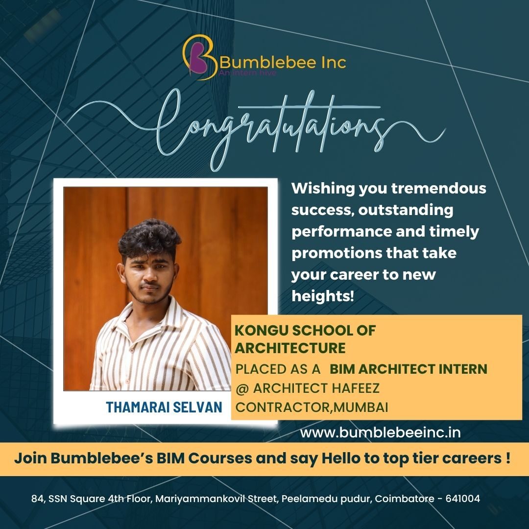 Thamarai Selvan interning at Architect Hafeez Contractor, Mumbai, Kongu School of Architecture - BIM Architect Intern